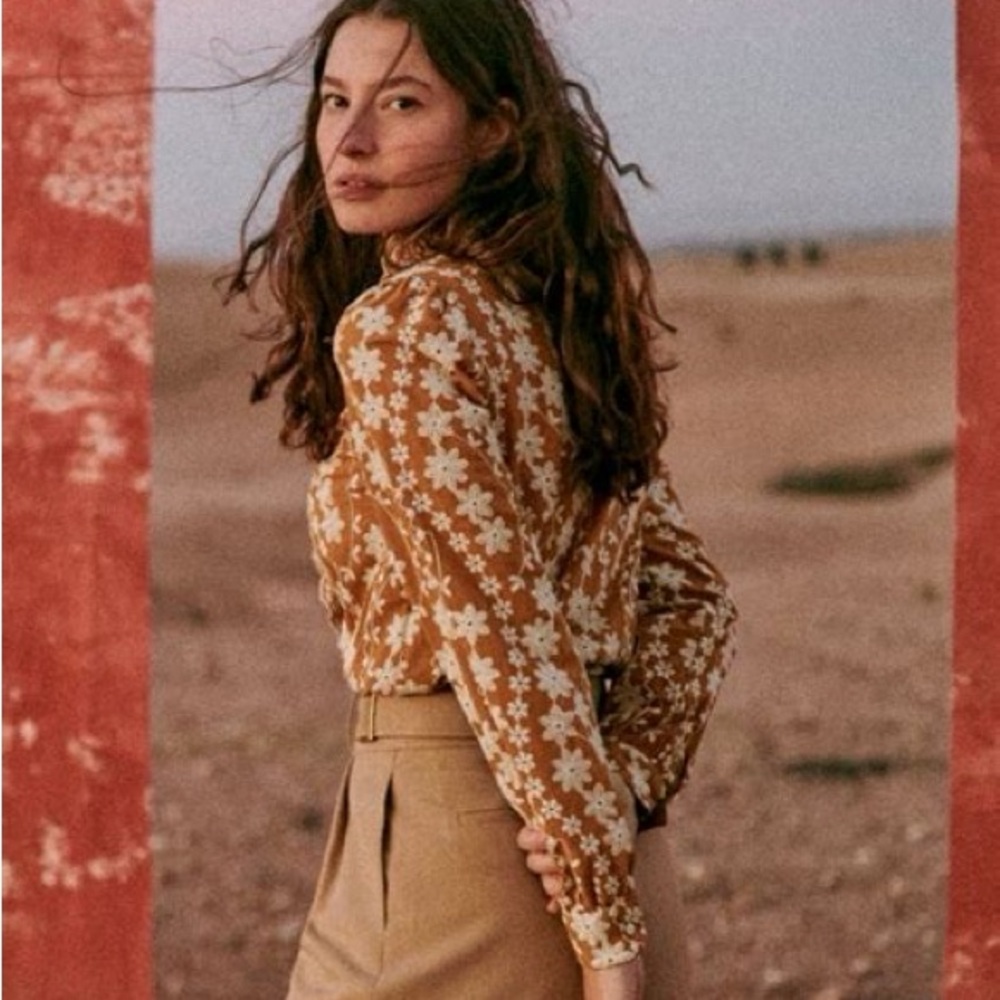 Sezane Chemise Mathilda Shirt Ocre Foncé - Size 36 - Picture 6 of 8